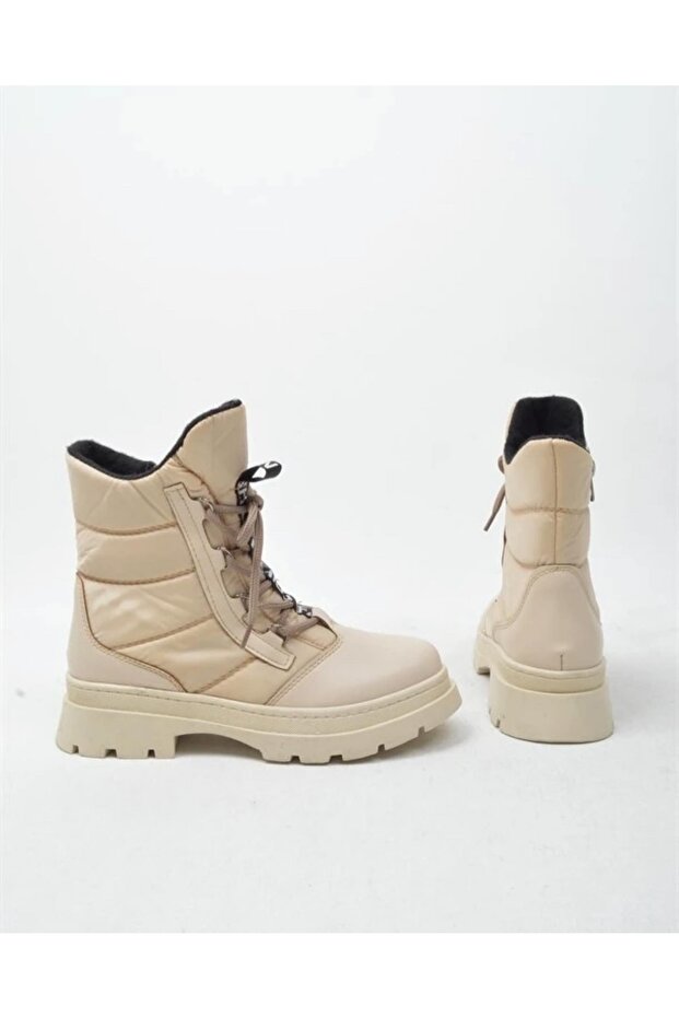 Ensa Kadın Nut Rengi Nude Bağcıklı Fermuarlı Paraşüt Kumaş Kar Botu - 3