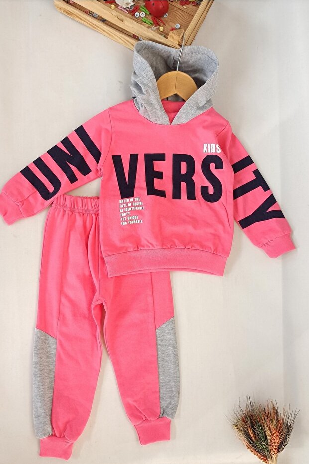 Candy Pink Vers Written Double Children's Tracksuit Set 1-2-3-4-5 Years
