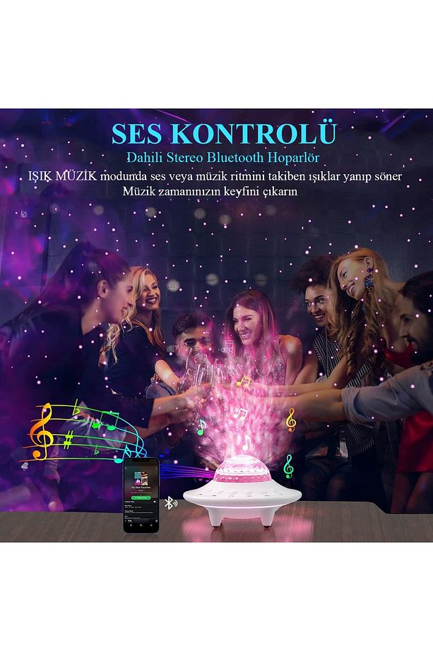 Starry Galaxy Projektör Hoparlör Bluetooth Ufo Gece Lambası - 5