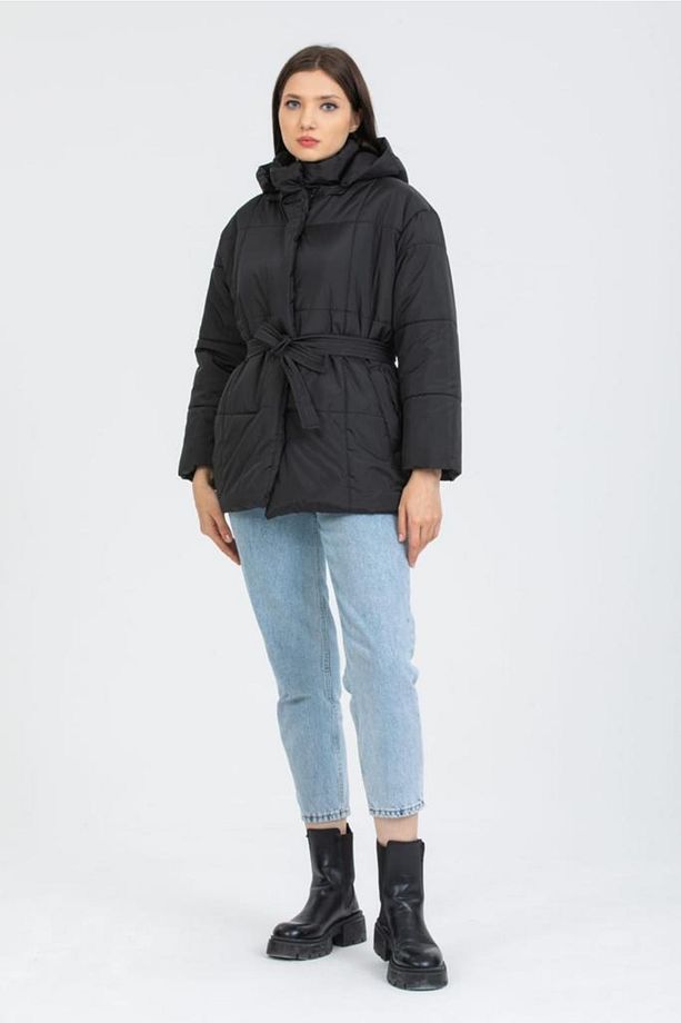 Kadın Siyah Oversize Çıkma Kapüşon Dolumlu Mont - 3