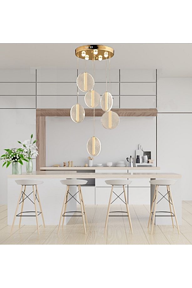 Modern Luxury Led Avize Gold Sarı Altılı Sarkıt Avize - 2