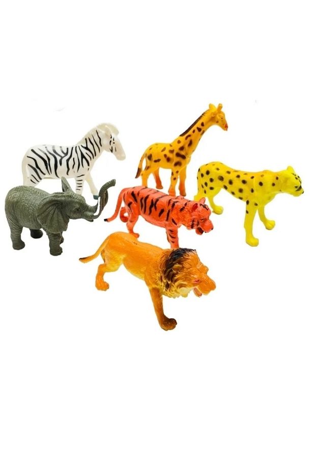 Oyuncak Hayvan Seti 10 Cm Vahşi Hayvanlar Aslan Kaplan Zürafa Fil 6 Parça Oyuncak Hayvan - 1
