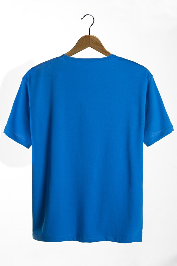Unisex Mavi Bisiklet Yaka Basic Oversize T-shirt - 3