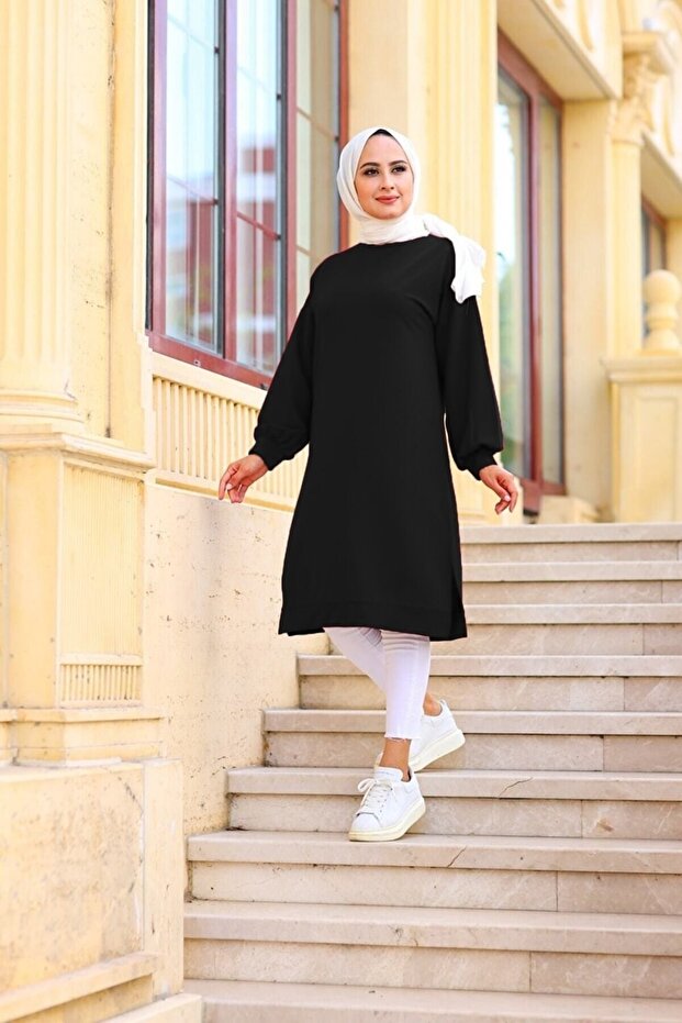 تونيك Mehtap ذو خيطين مقاس كبير - أسود - 1