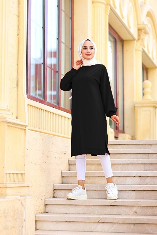 تونيك Mehtap ذو خيطين مقاس كبير - أسود - 6