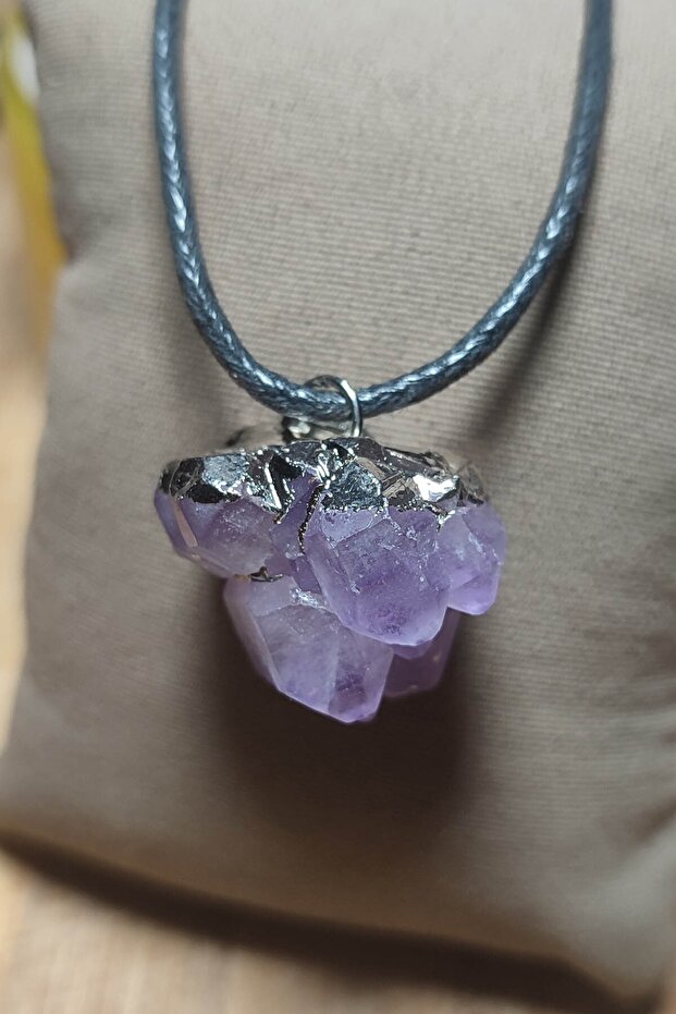 Ametist Taşı ( Çiçek Ametist ) Natural Kolye - 1