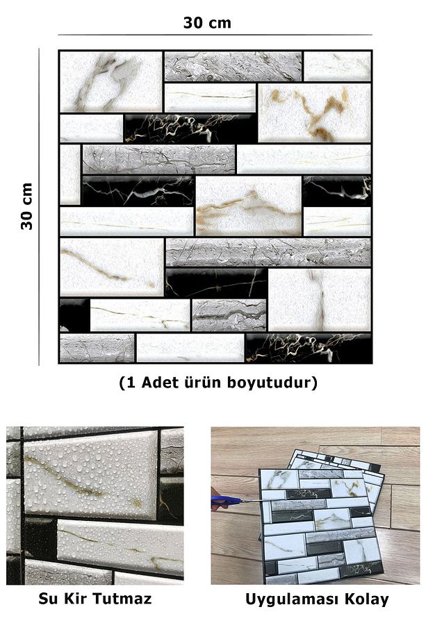 1adet 30cmx30cm 3d Kendinden Yapışkanlı Duvar Kağıdı Kaplama Su Geçirmez Mutfak Banyo - 3