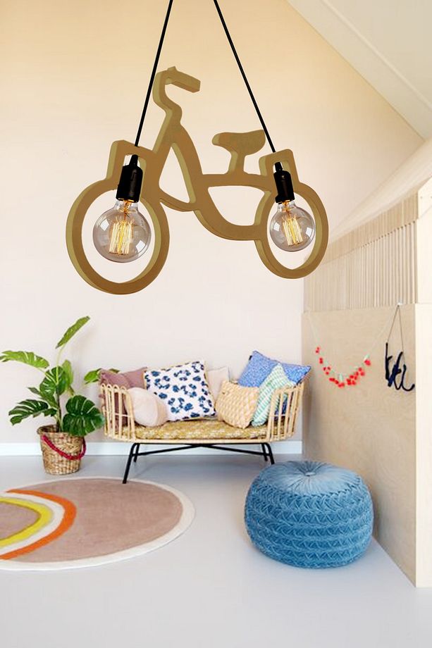 Ahşap Wooden Bisiklet Sarkıt Avize Ahşap Lüks Rustik Modern Dekoratif Kız Çocuk Odası Avize - 4