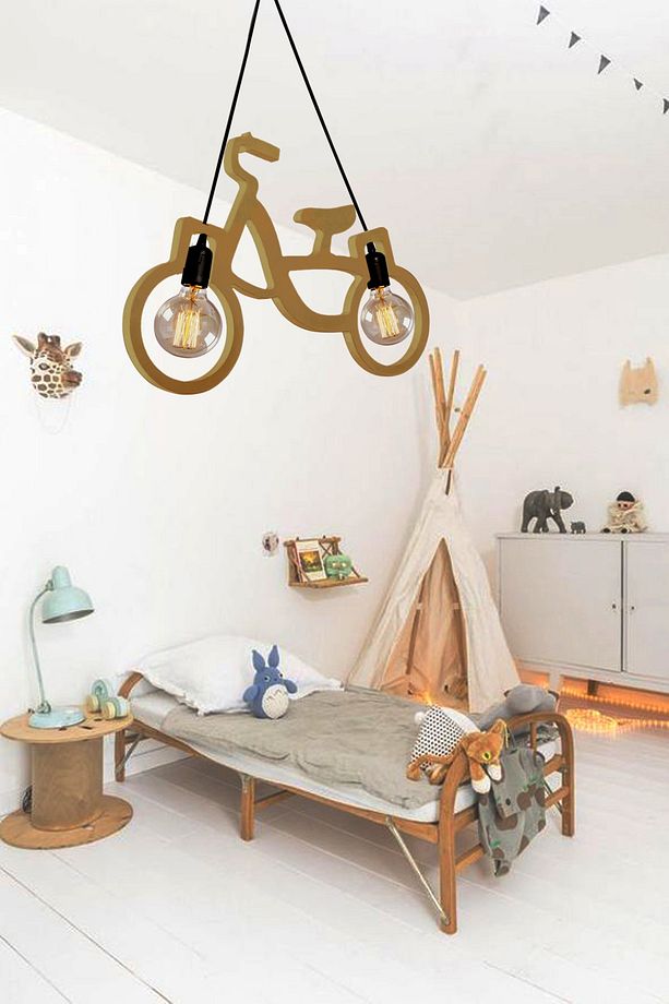 Ahşap Wooden Bisiklet Sarkıt Avize Ahşap Lüks Rustik Modern Dekoratif Kız Çocuk Odası Avize - 7