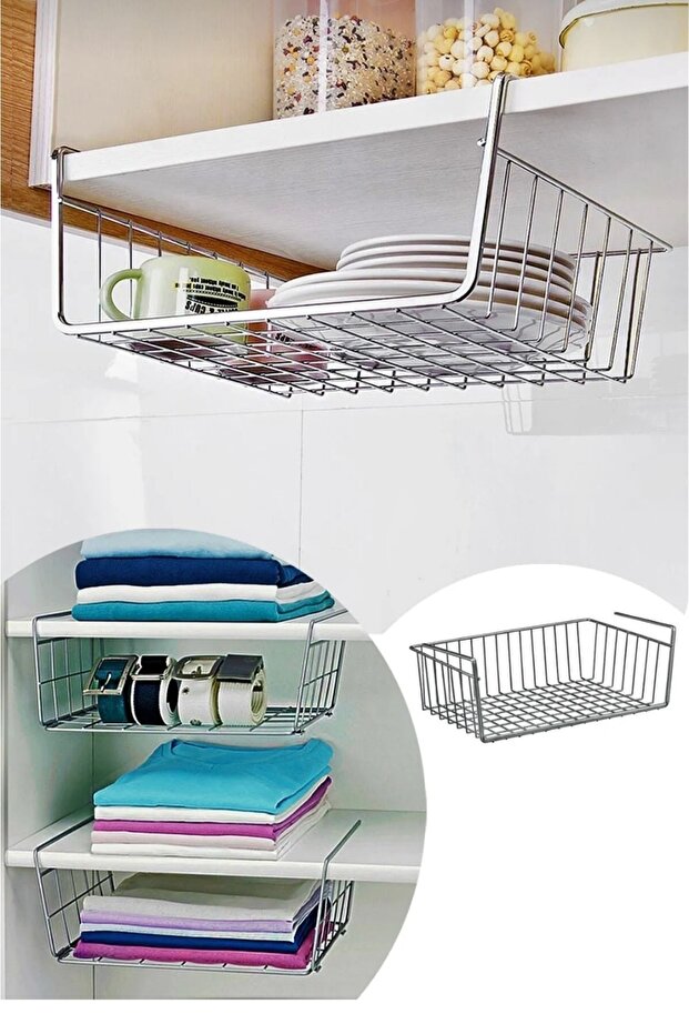 In-Cabinet Organizer Basket, Hanging Shelf Organizer Basket Shelf, Under-Shelf Basket Kangaroo Shelf Basket