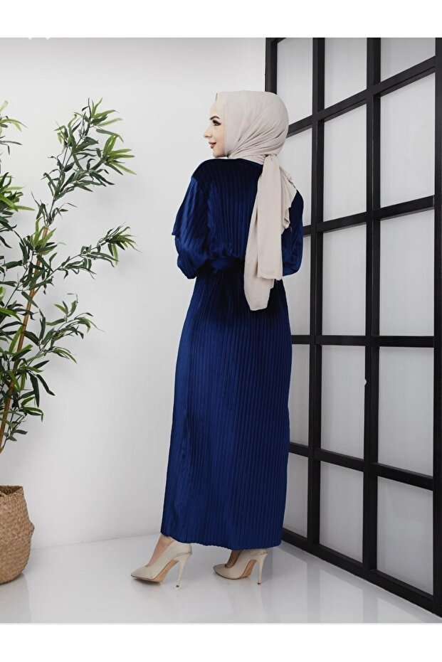 Kadın Pliseli Kadife Elbise - 2