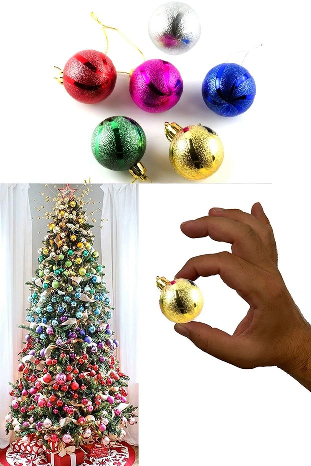 Colorful Bright Patterned 6-Piece New Year Ball Ornament 4cm Pine Tree Ornaments Christmas Decoration Cute Ball Ornament