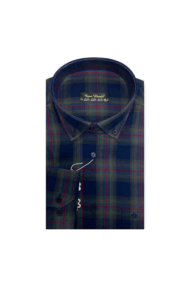 Men's Casual Cut Long Sleeve Single Pocket Plaid Checked Classic Cotton Shirt 323