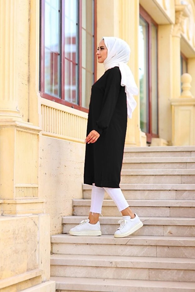 تونيك Mehtap ذو خيطين مقاس كبير - أسود - 7