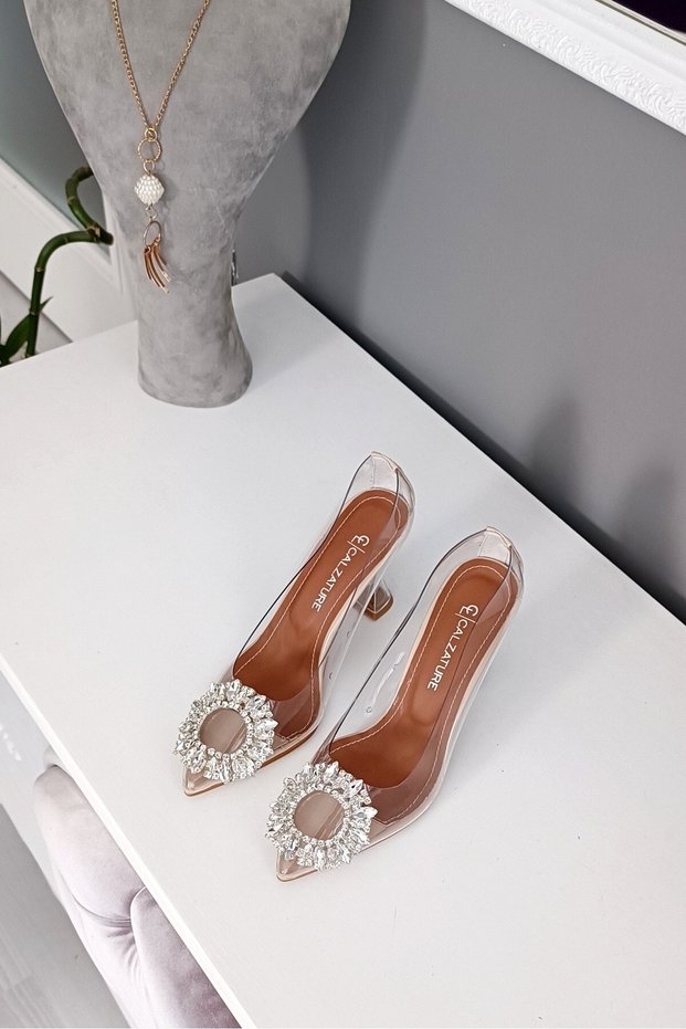 Transparent Skin 9cm Champagne Heels Stiletto Women's Shoes with Zr Stone Accessories