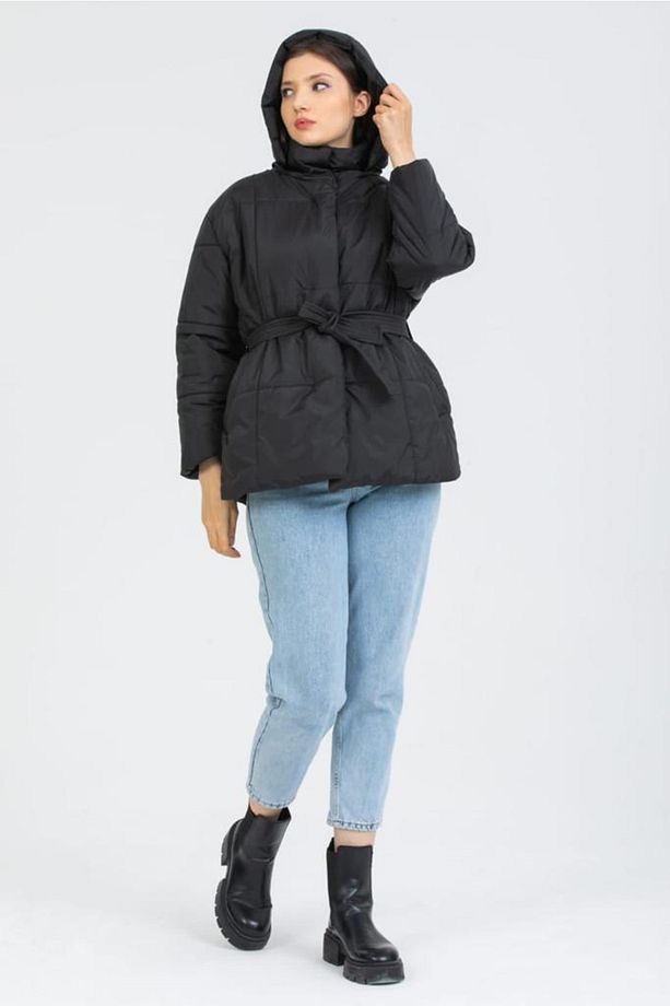 Kadın Siyah Oversize Çıkma Kapüşon Dolumlu Mont - 2