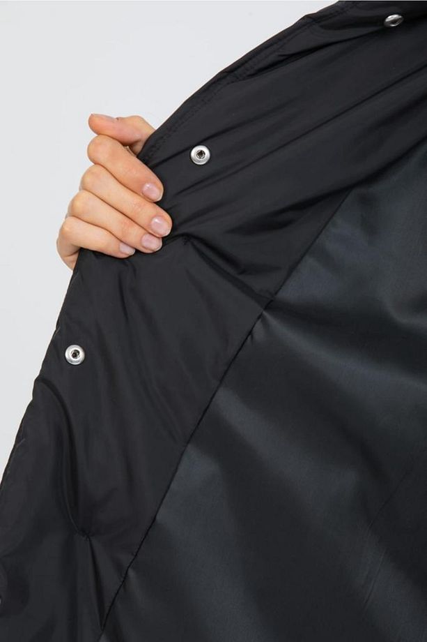 Kadın Siyah Oversize Çıkma Kapüşon Dolumlu Mont - 4