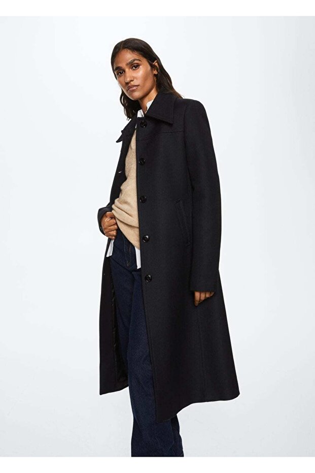 Düğmeli Fitted Palto - 1