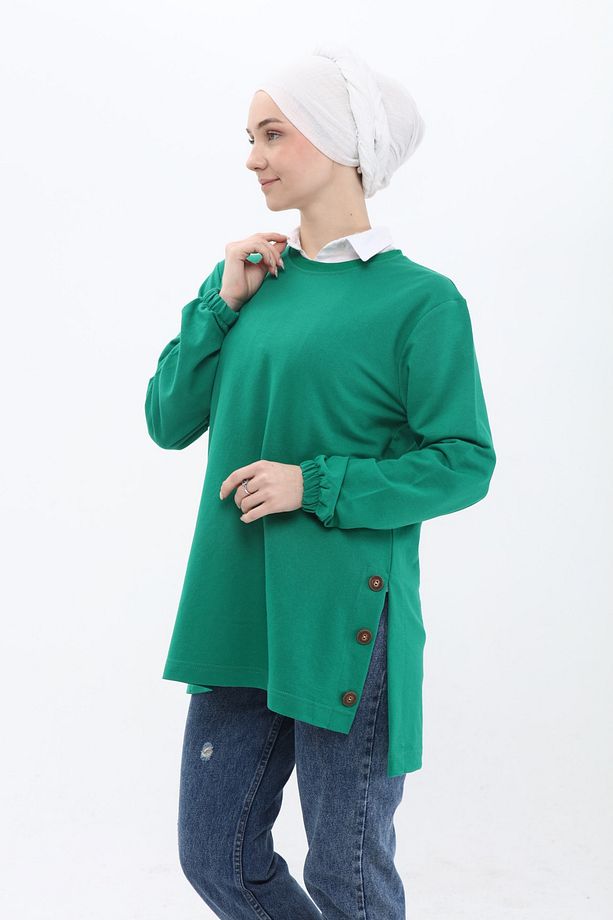 Kadın Benetton Yeşili Düğmeli Tunik - 4