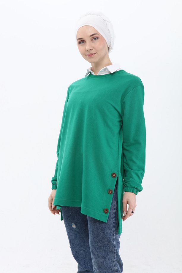 Kadın Benetton Yeşili Düğmeli Tunik - 6