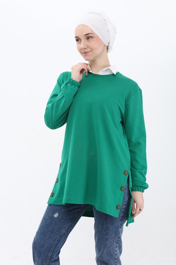 Kadın Benetton Yeşili Düğmeli Tunik - 7