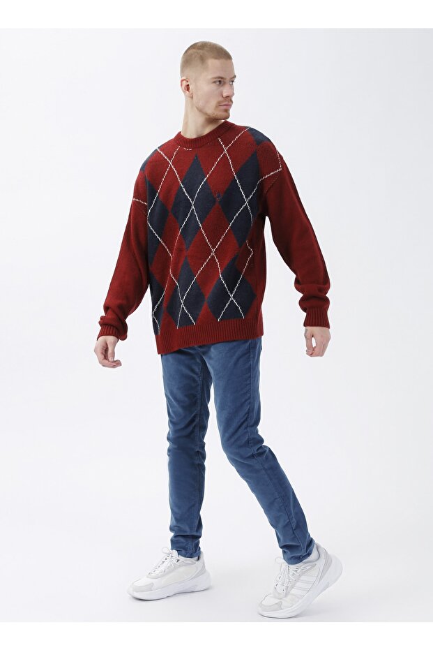 Crew Neck Red Men's Sweater Bellın