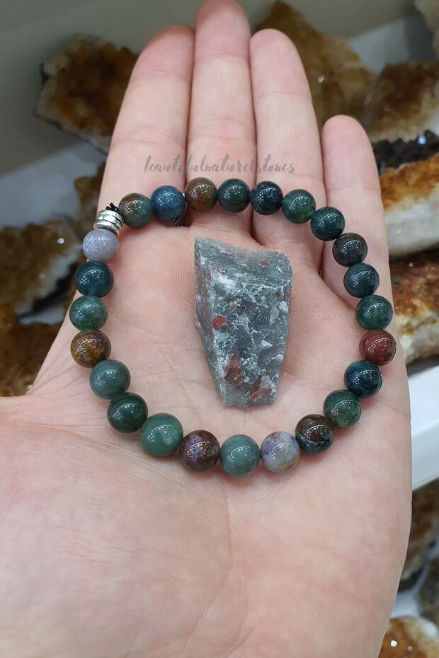 Natural Stone Blood Stone Bracelet 8 Mm (Renew the Body) (It is a Stone Gift.)
