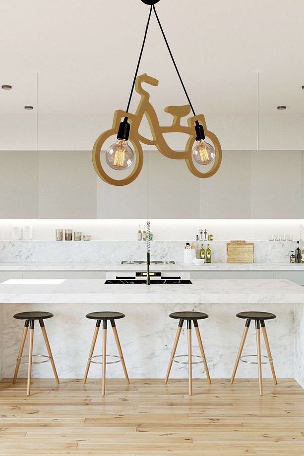 Ahşap Wooden Bisiklet Sarkıt Avize Ahşap Lüks Rustik Modern Dekoratif Kız Çocuk Odası Avize - 3