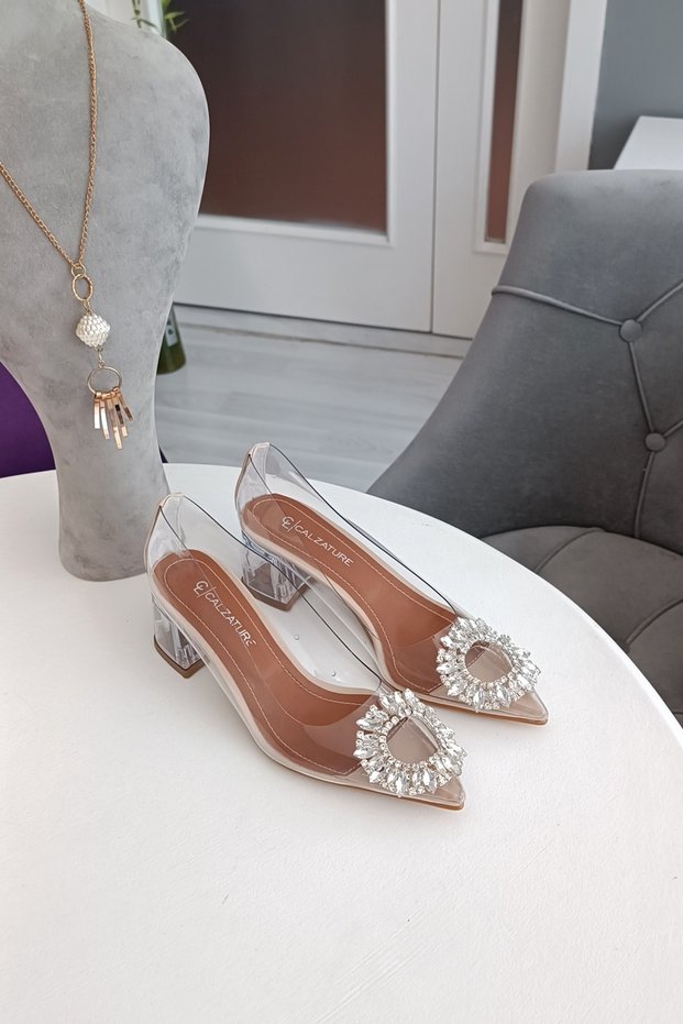 Completely Transparent Skin 5cm Heeled Stiletto Evening Dress Casual Women's Shoes with Stone Zr Accessories