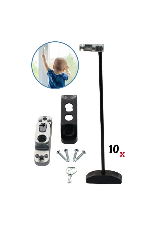 Window Lock 10 Pieces Black Door and Window Safety Apparatus Safety Product Lock with Rope