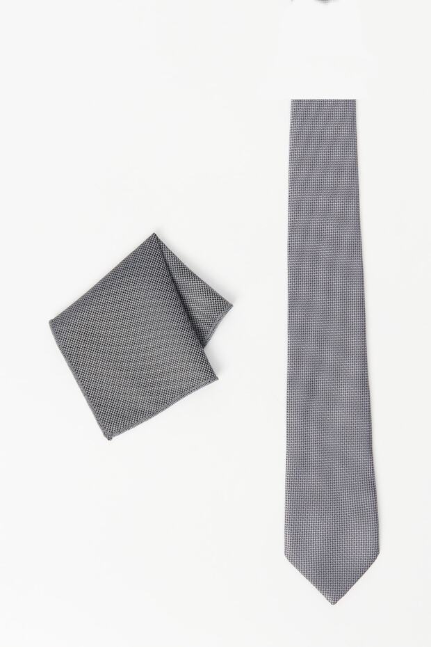 Men's Gray Patterned Tie-Tissue Set