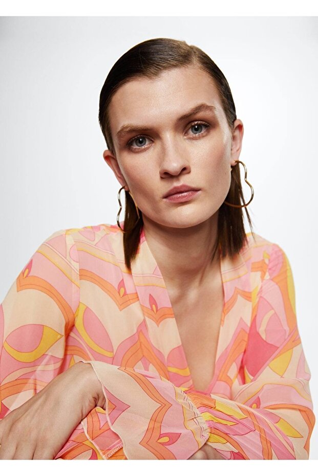 Desenli Dökümlü Bluz - 7