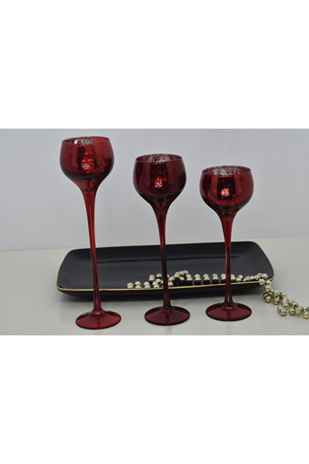 3 Boy Lüks Cam Şamdan - 2