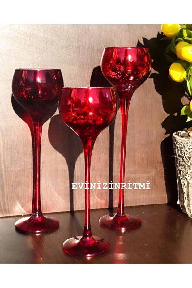 3 Boy Lüks Cam Şamdan - 3