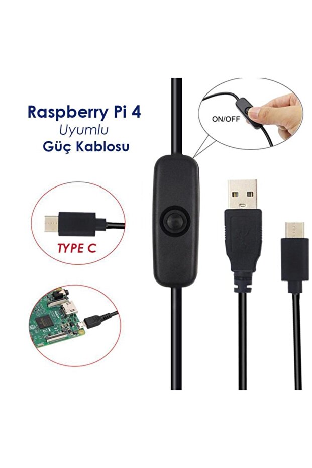 Raspberry Pi Için 4 Usb To Type-c 5v 3a On/off Güç Kablosu - 2