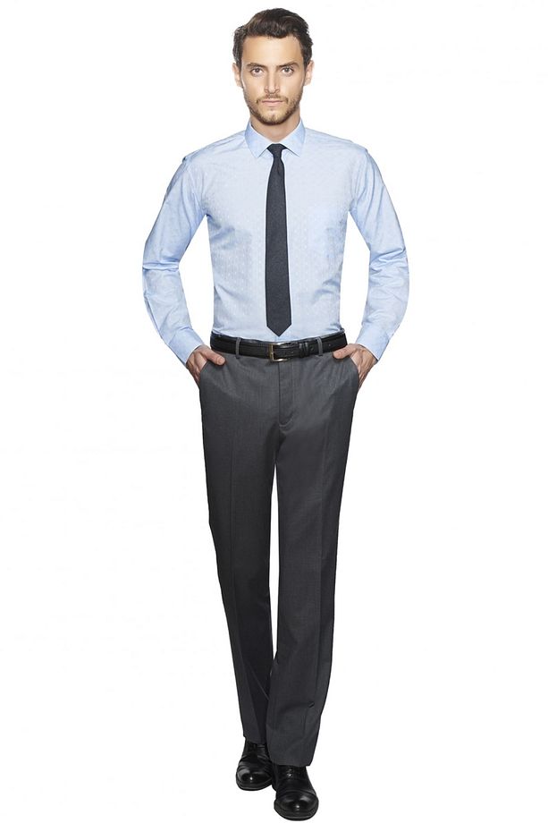 Erkek Açık Mavi Regular Fit Desenli Gömlek - 1