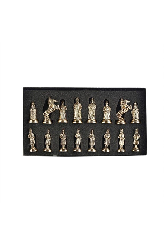 Büyük Boy Metal Osmanlı Bizans Satranç Takımı Parlak Ve Sedef Desenli Mdf Ahşap Satranç Tahtası (37x - 4