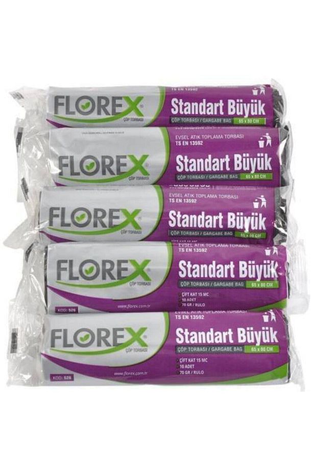 Florex Standart Büyük Siyah Çöp Poşeti 65 X 80 cm 5 Rulo - 1