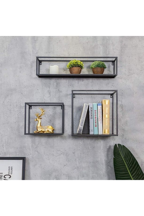 Metal Dekoratif 3’lü Duvar Raf Modeli - 4
