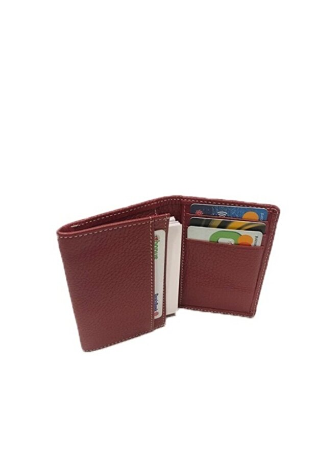 Unisex Red Genuine Leather Business Card Holder Wallet