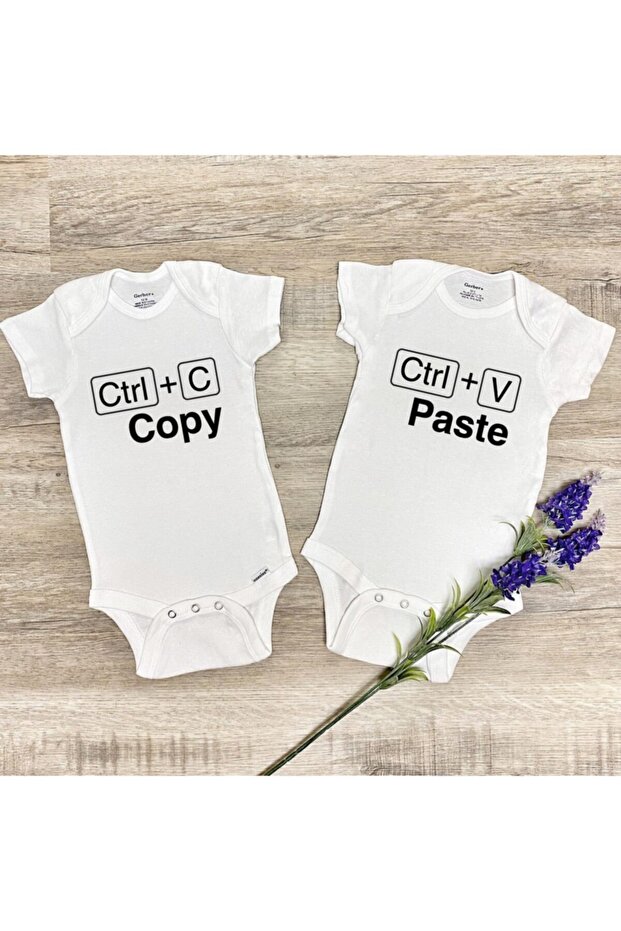 Copy + Paste Printed 2-Piece Bodysuit Set for Unisex Twin Babies