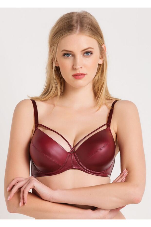 5059 Women's Burgundy Leather Look Fabric Liquid Filled Push-up Bra