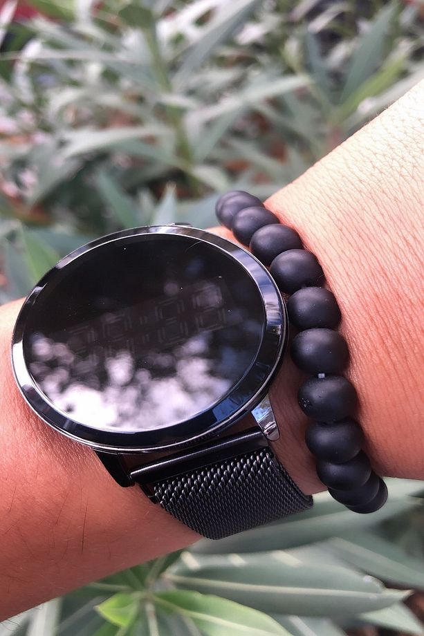 Premium Dokumatik Led Ekran Mıklatıslı Hasır Kordon Unisex Kol Saati+Bileklik - 4