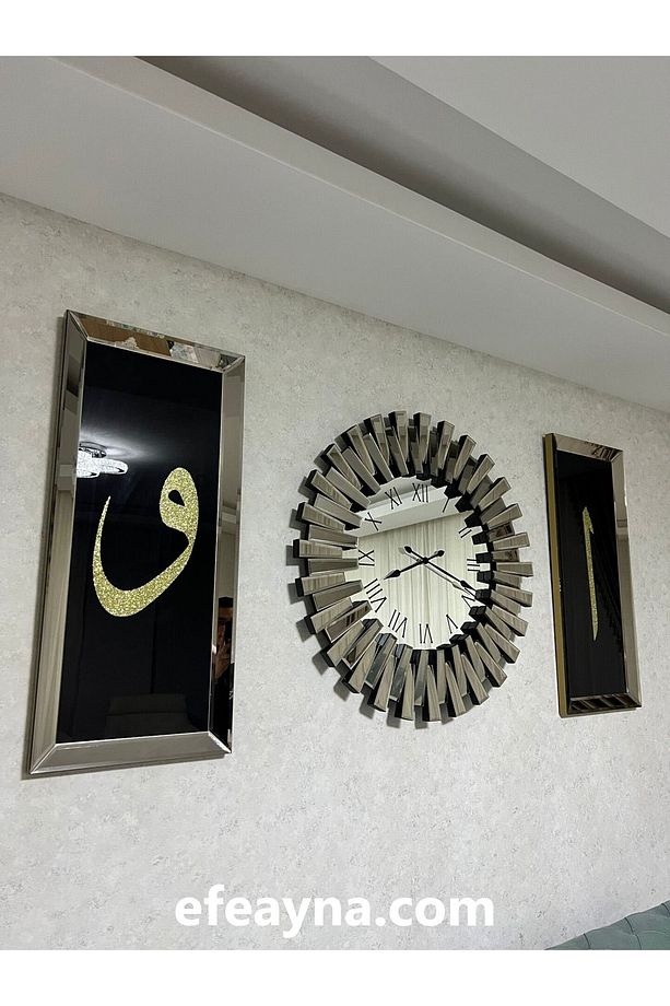 PİYANO & ELİF VAV - 3'LÜ BRONZ SAAT & TABLO SETİ-BÜYÜK(Duvar saati:83cm,Tabloların herbiri 40x90cm) - 1