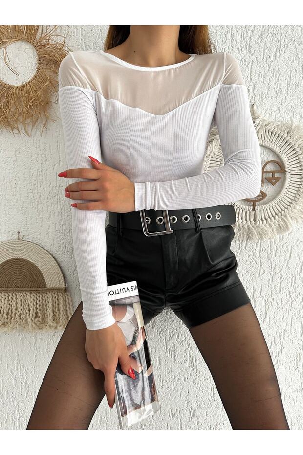 Noa&noa Women's Chiffon Detailed Long Sleeve Crew Neck Blouse