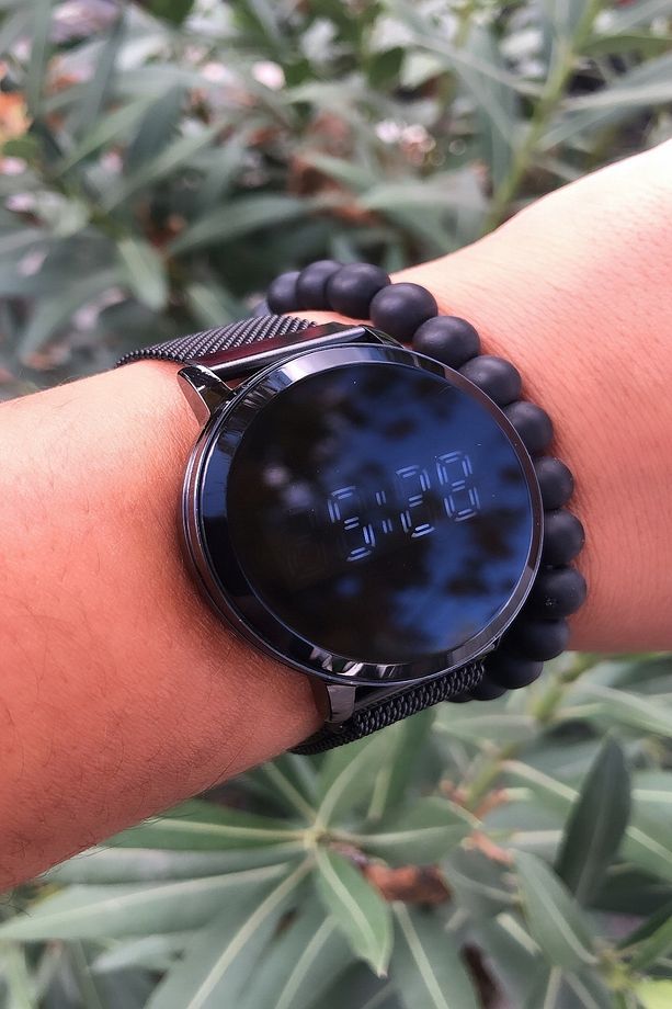 Premium Dokumatik Led Ekran Mıklatıslı Hasır Kordon Unisex Kol Saati+Bileklik - 2