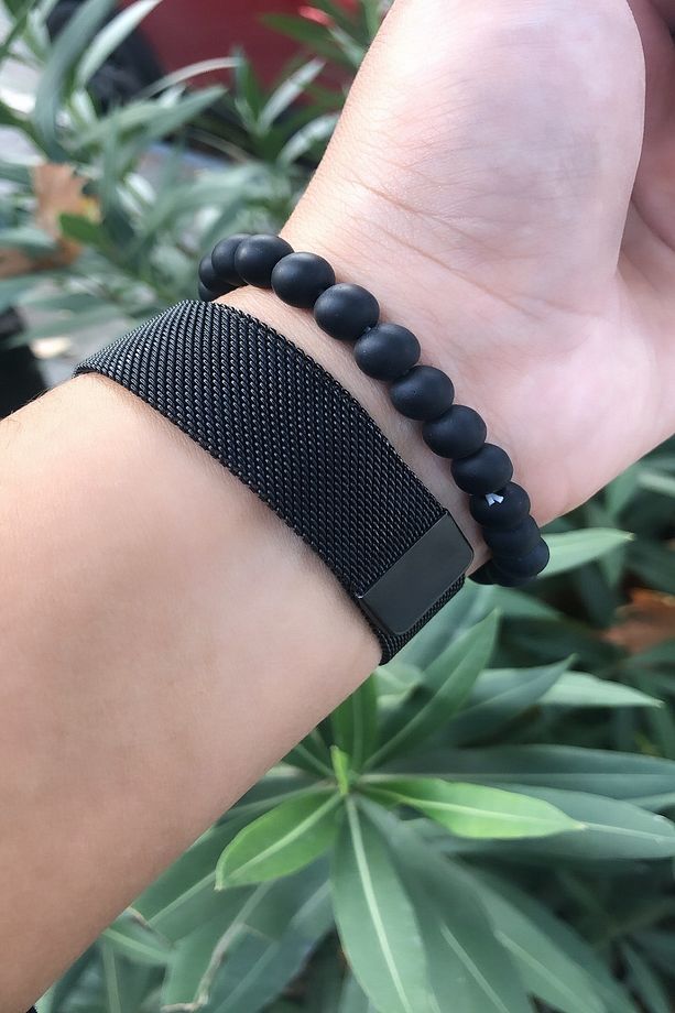 Premium Dokumatik Led Ekran Mıklatıslı Hasır Kordon Unisex Kol Saati+Bileklik - 5