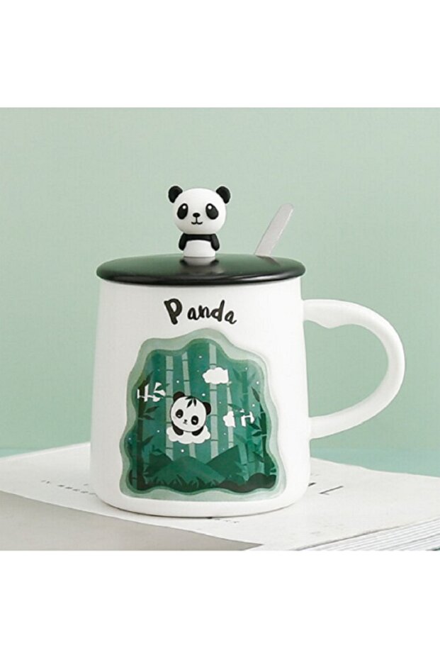 400ml Cute Panda Cup with Lid and Spoon