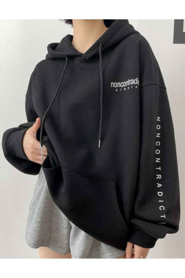 Hooded Sweatshirt Oversize Non Contradiction Printed 3 Thread Raised 100% Cotton