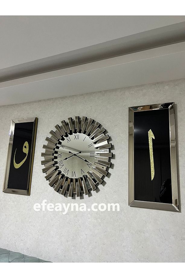 PİYANO & ELİF VAV - 3'LÜ BRONZ SAAT & TABLO SETİ-BÜYÜK(Duvar saati:83cm,Tabloların herbiri 40x90cm) - 3
